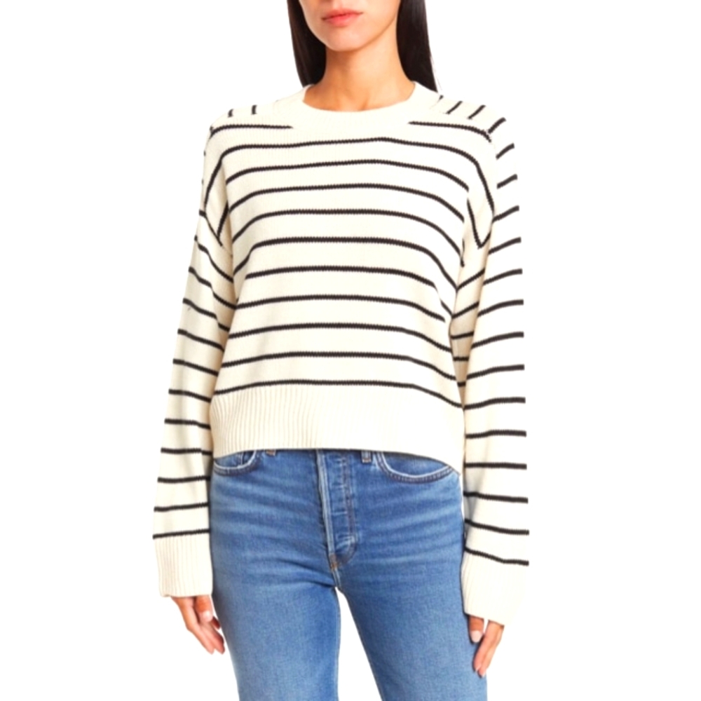 Tahari London Stripped Boxy Crop Sweater